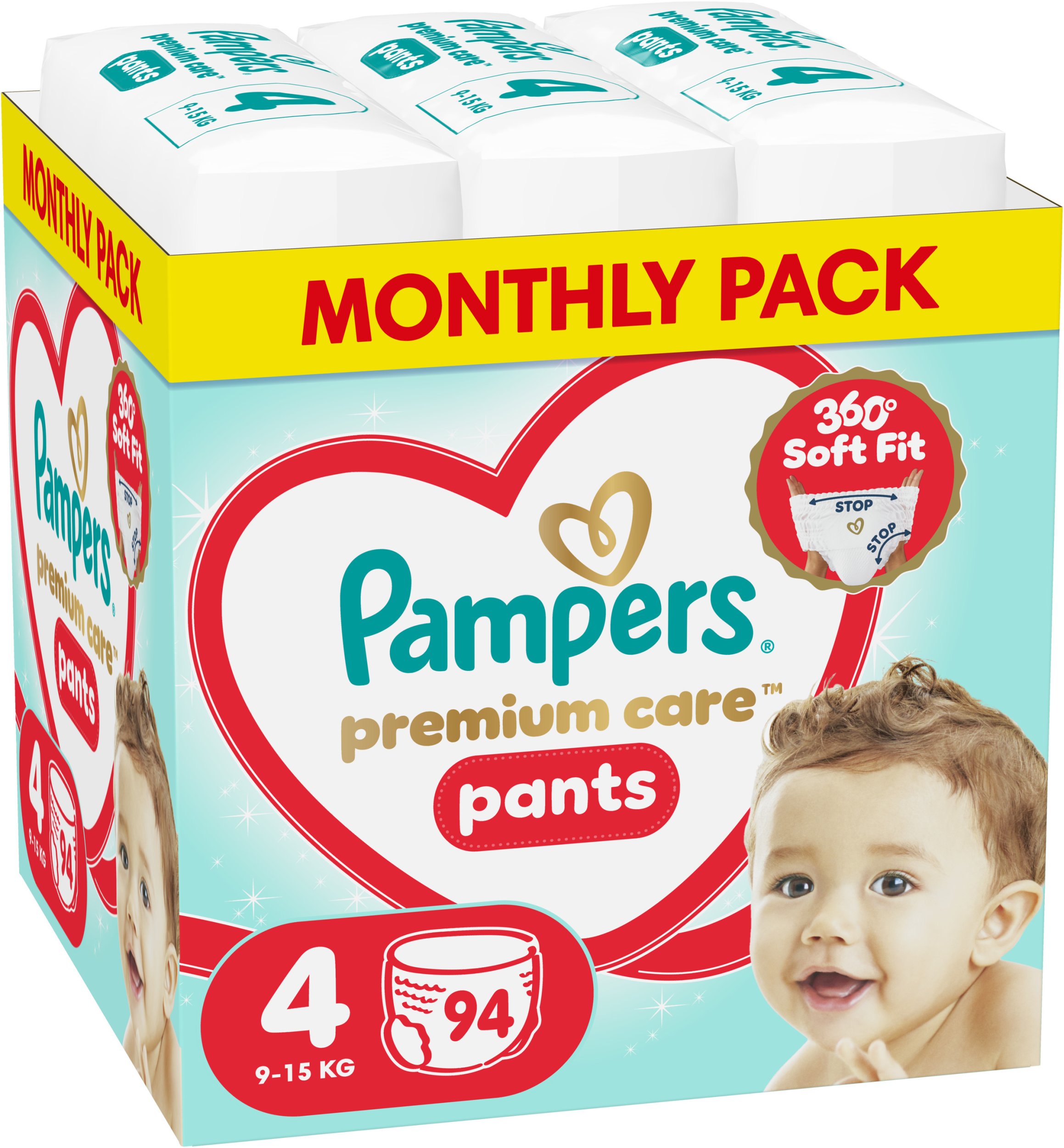 Plenkové kalhotky Pampers Premium Care 4 9-15 kg, 94 ks.