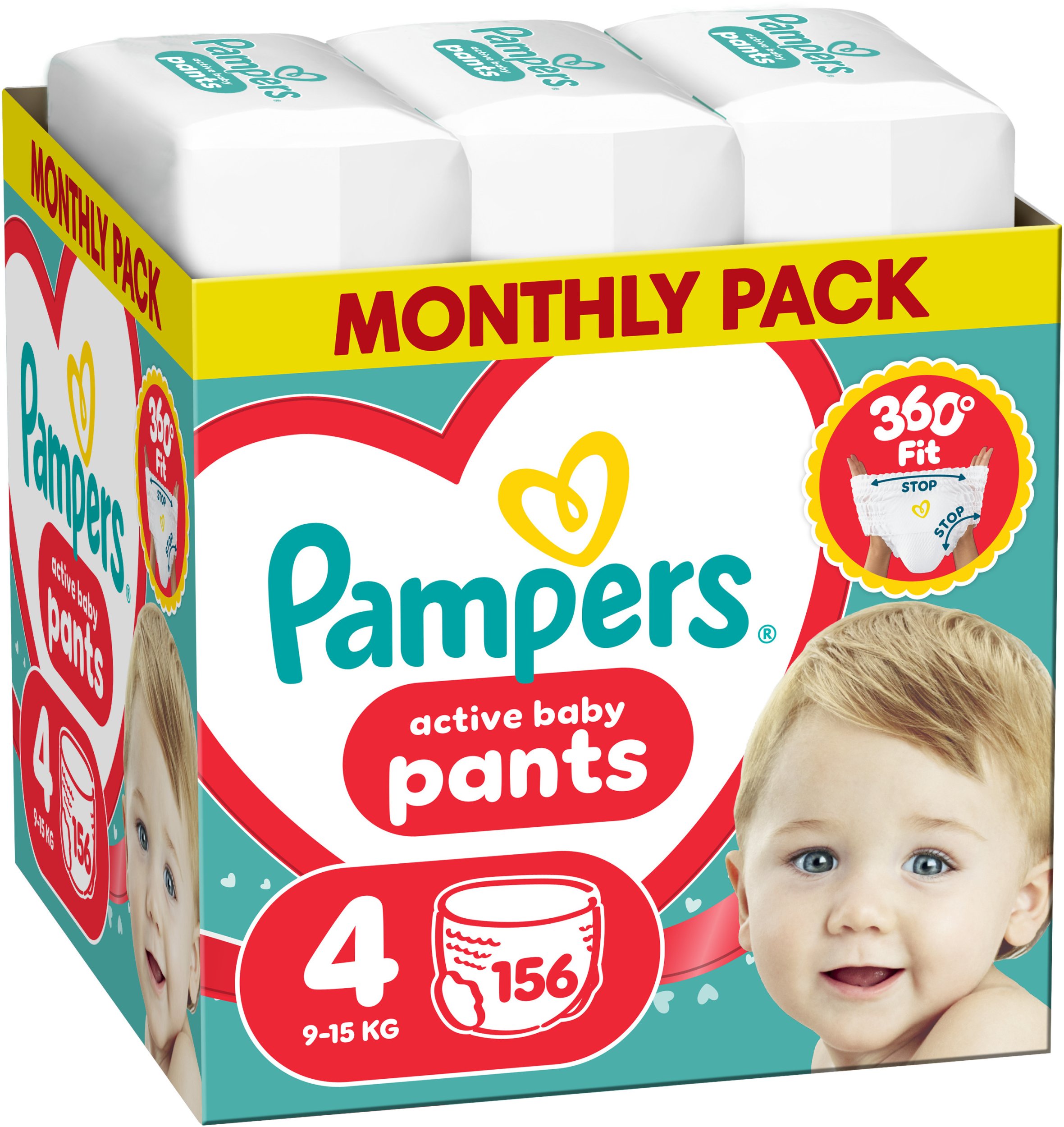 Plenkové kalhotky Pampers Active Baby 4 9-15 kg, 156 ks.