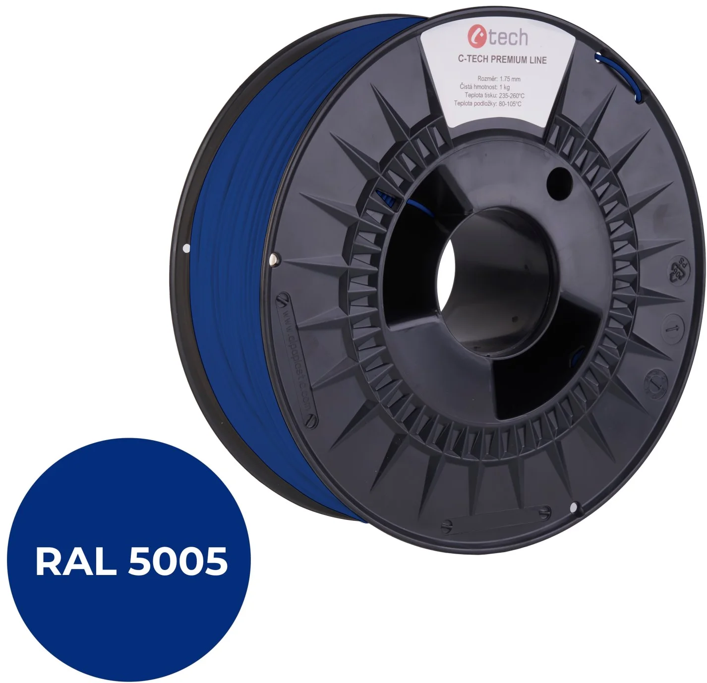 C-TECH Tisková struna (filament) PREMIUM LINE, ASA, signální modrá, RAL5005, 1,75mm, 1kg