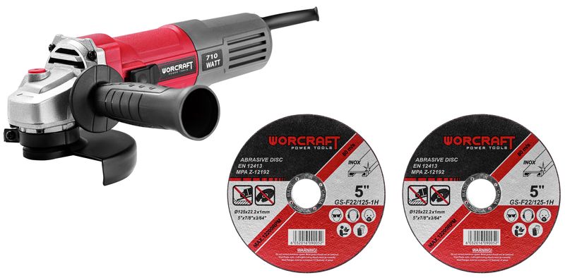 Bruska Worcraft AG08-125P, 710W, 125 mm, M14, úhlová bruska, PROMO + 2 kotouče