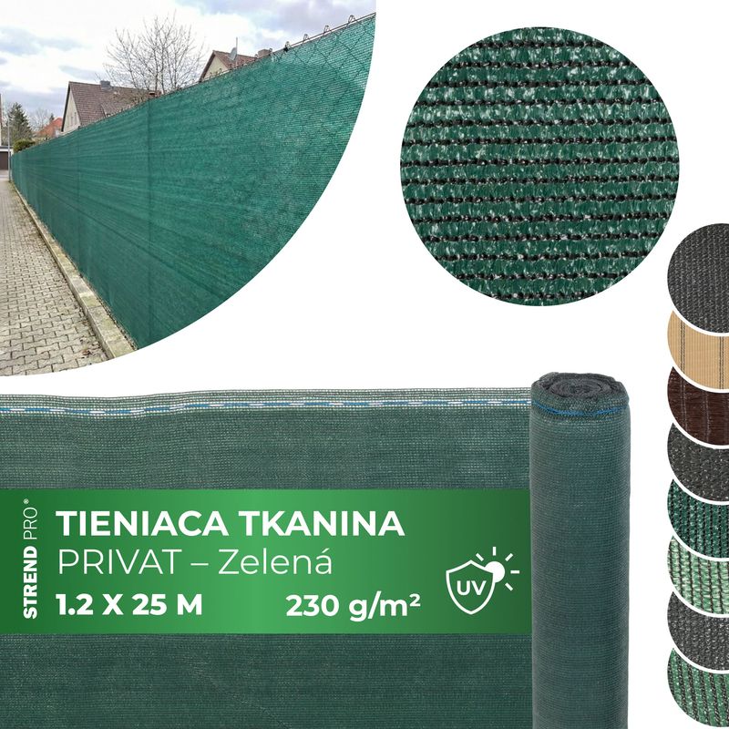 Tkanina tieniaca PRIVAT.NET 1,2x25 m, sieť, HDPE, UV, 230 g/m2, 95% zelená