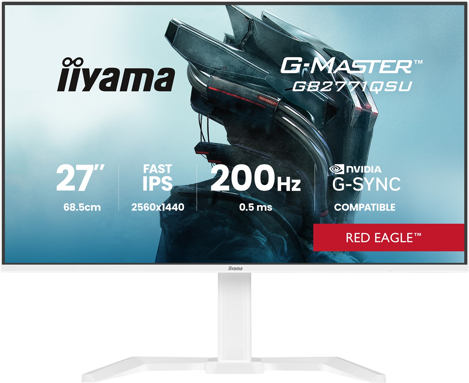 iiyama G-MASTER Red Eagle GB2771QSU-W1 - LCD monitor - 27  - 2560 x 1440 WQHD @ 200 Hz - Fast IPS - 350 cd/m? - 1200:1 - 0.5 ms - HDMI, DisplayPort - reproduktory - matná, bílá