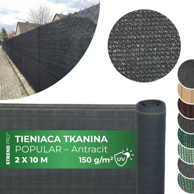 Tkanina tieniaca POPULAR.NET 2x10 m, HDPE, UV, 150 g/m2, 90% antracit