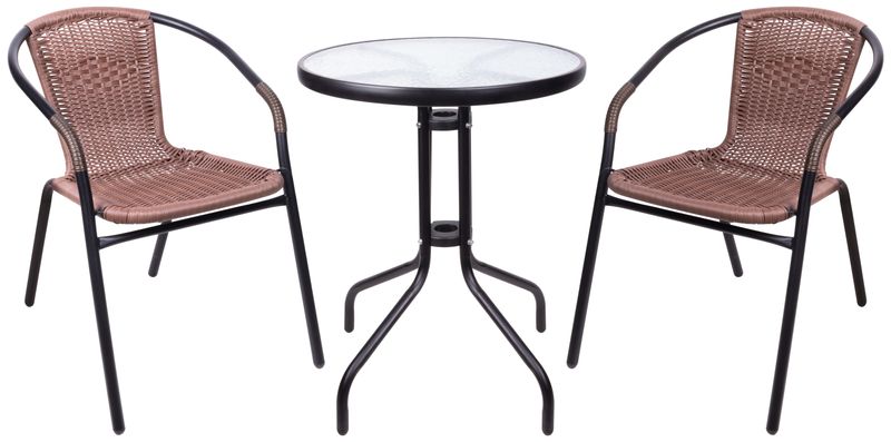 Set balkónový ALESIA, hnedý, stôl 70x60 cm, 2x stolička 52x55x73 cm, oceľ