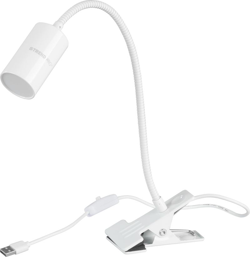 Lampa Strend Pro, stolná, s klipsou na uchytenie, Alu, biela, USB, 41 cm