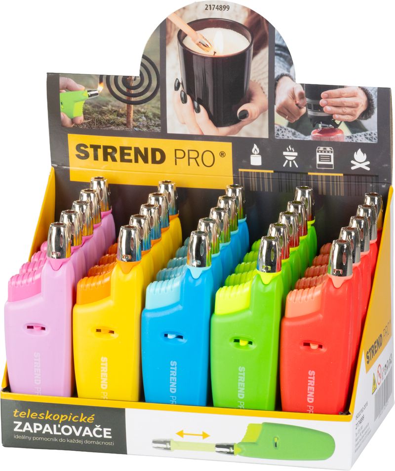 Zapalovač Strend Pro, teleskopický, plynový, Sellbox 25 ks