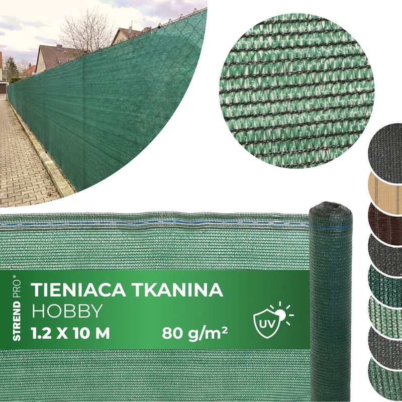 Tkanina tieniaca HOBBY.NET 1,2x10 m, HDPE, UV, 80 g/m2, 85% zelená