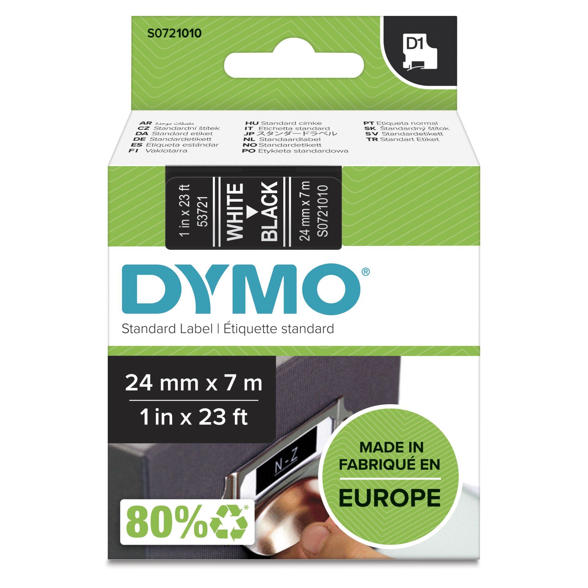 Dymo D1 Label  24 mm x 7 m white to black