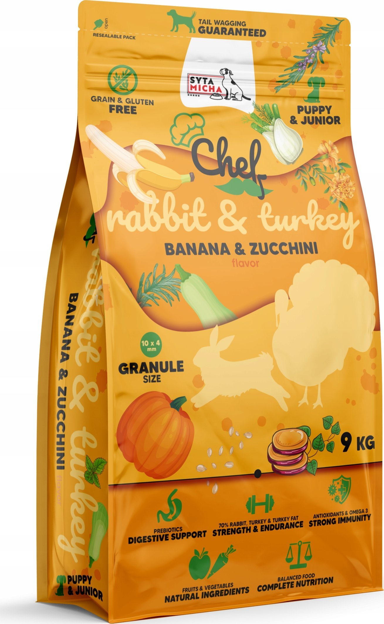SYTA MICHA Chef Puppy Rabbit krůtí banán a cuketa - suché krmivo pro psy - 9 kg