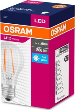 Žiarovka OSRAM® LED FIL 060 (ean8645) non-dim, 6,5W/840 E27 4000K Value CLASSIC A