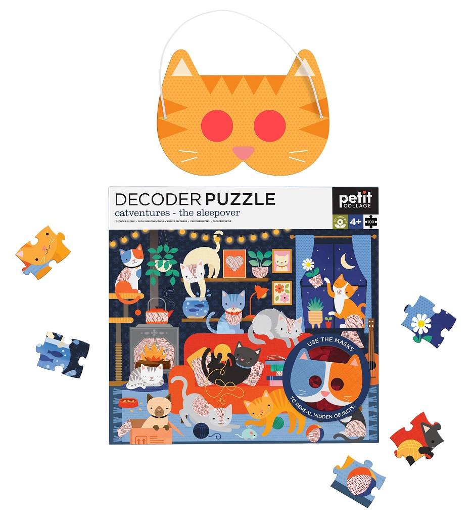 Petit Collage Puzzle kočky 100 ks s 3D brýlemi