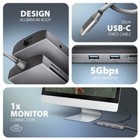 AXAGON HMC-8HLSA, USB 5Gbps hub, 3x USB-A, HDMI 4k/60Hz, RJ-45 GLAN, SD/microSD, audio, PD 100W, kabel USB-C 20cm