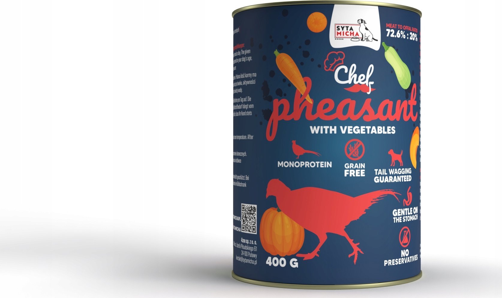 SYTA MICHA Chef Bažant se zeleninou - mokré krmivo pro psy - 400g