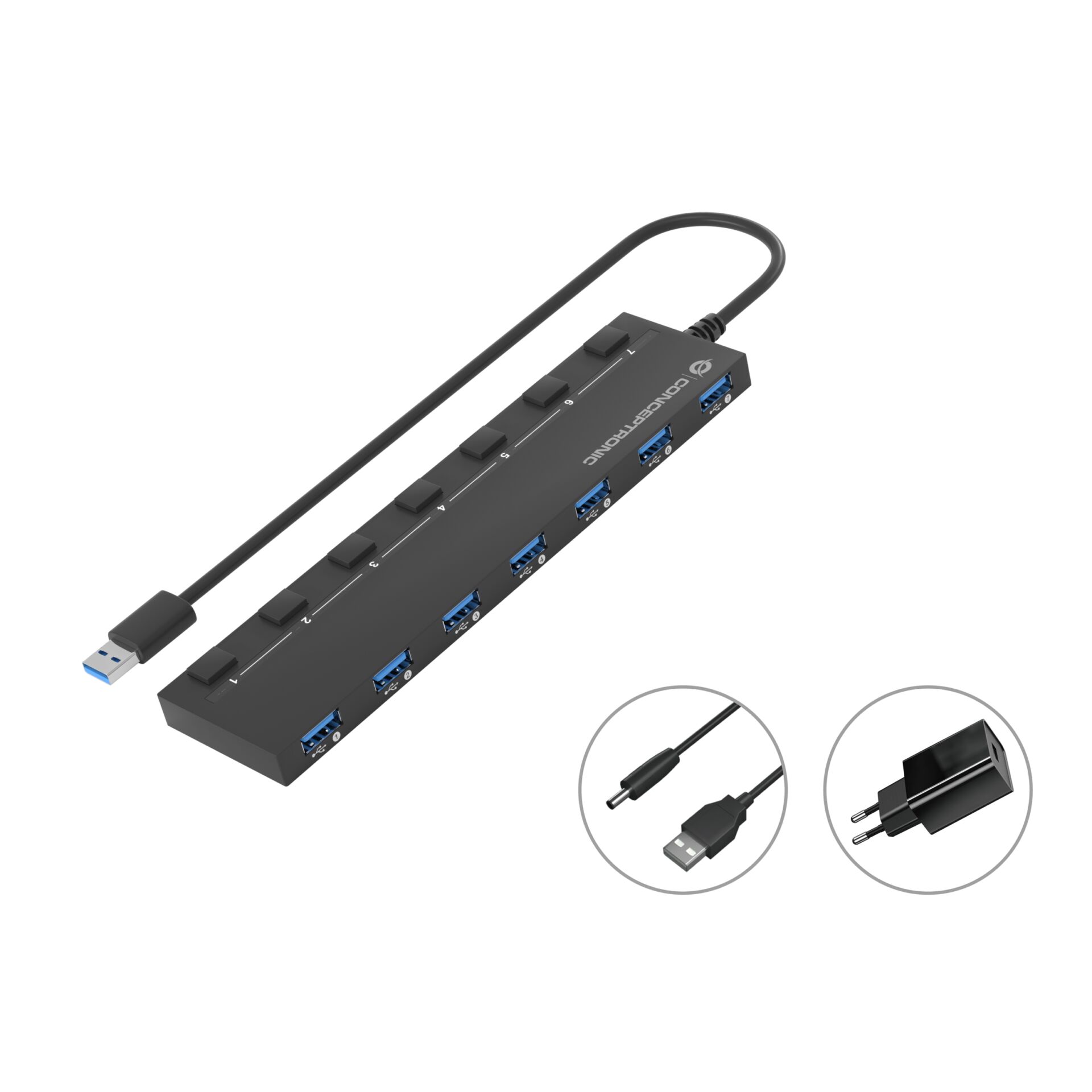 Conceptronic USB HUB CONCEPTRONIC USB Hub 7-Port 3.0 -> 7x3.0 5Gbps m.Netz. Svätý