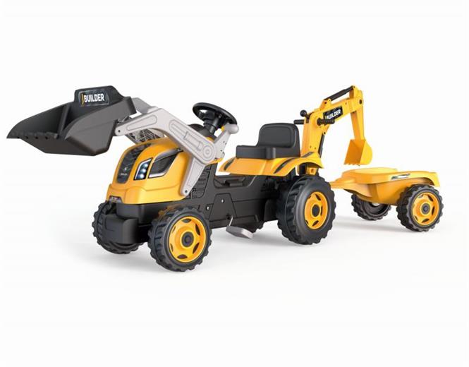 Šlapací traktor Smoby Builder Max s bagrem a vozíkem