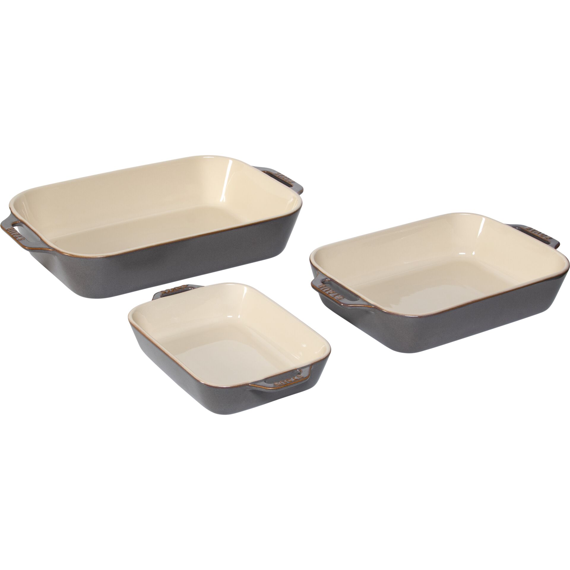Staub Ofenformenset 3-tlg.  Keramik, rechteckig,Antik-Grau
