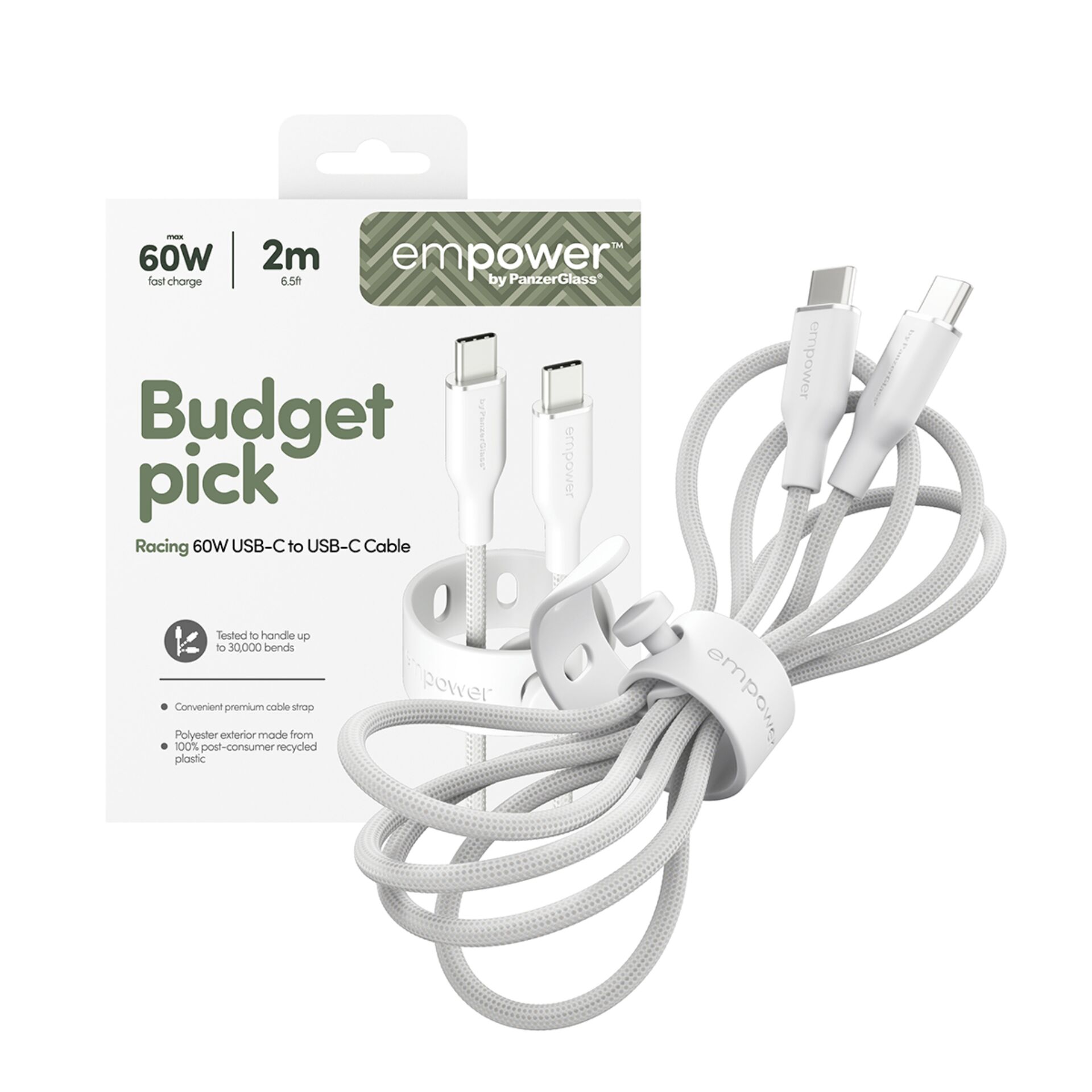 PanzerGlass empower kabel USB-C/USB-C, 2 m white