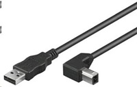 PremiumCord Kabel USB 2.0, A-B, 1m se zahnutým USB-B konektorem 90°