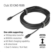 CLUB3D USB 3.2 Gen2 Type C to C Active Bi-directional Cable 8K60Hz M/M 5m/16.4ft