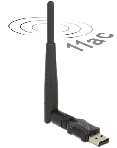 Delock USB 2.0 dvoupásmový WLAN adaptér ac/a/b/g/n 433 Mbps s externí anténou