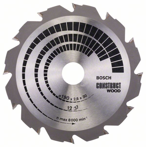Pilový kotouč Construct Wood - 190 x 30 x 2,6 mm, 12 - 3165140194266 BOSCH