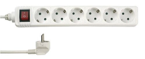 REV predlz. kabel 6-fach 1,4 m s prepinacom biela