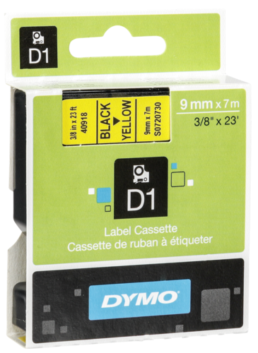 Dymo D1 9mm Black/Yellow labels 40918