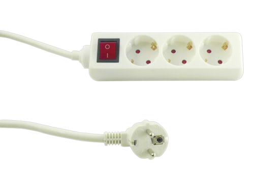 REV predlz. kabel 3-fach 1,4 m biela s prepinacom