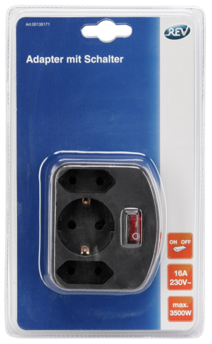 REV 3-fach adapter s prepinacom cierna