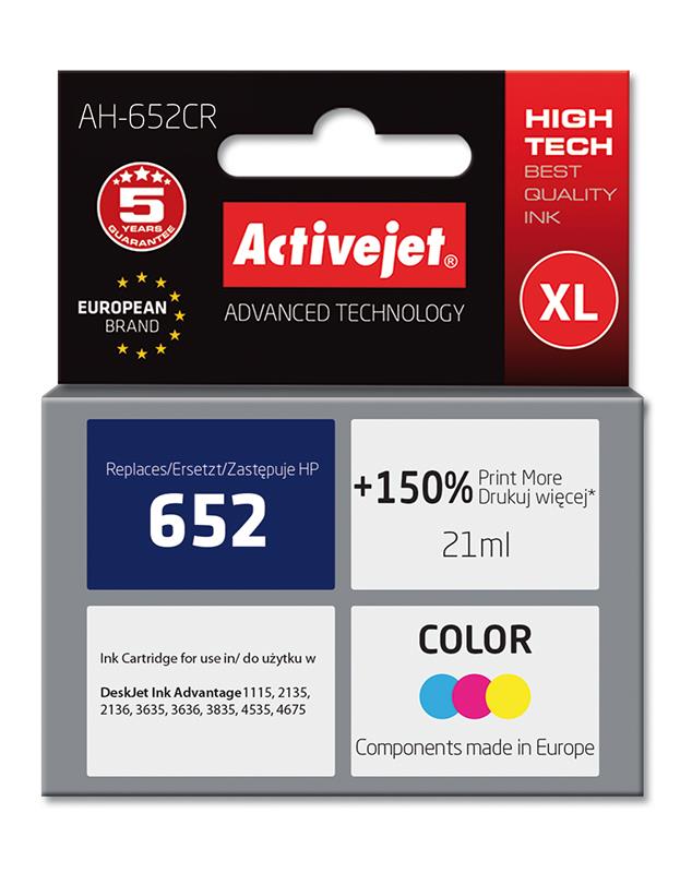 Activejet AH-652CR ink for HP printer; HP 652 F6V24AE replacement; Premium; 21 ml; color