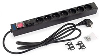 Rozvodný panel Triton 19“ 1U; 7 x zásuvka podle ČSN, max. 16 A; kabel 3 x 1,5 mm, 2 m + zástrčka univerzál CZ-DE max. 16