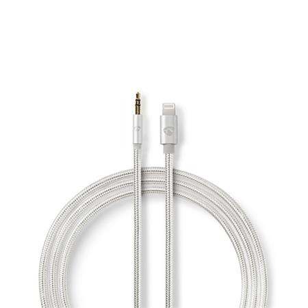NEDIS Apple Lightning sluchátkový kabel s adaptérem/ Apple Lightning zástrčka – 3,5 mm jack zástrčka/ hliníkový/ 1m