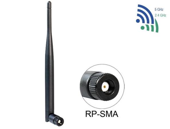 DeLOCK 88393 WLAN Antenne 802.11 ac/a/b/g/n RP-SMA Stecker mit Kippgelenk, drehbar 195mm