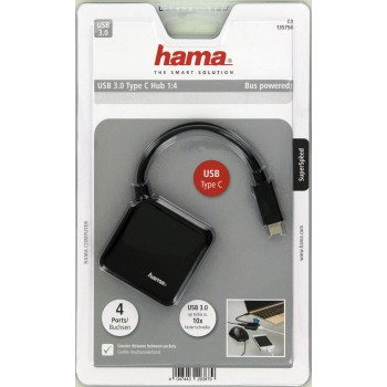 USB hub Hama USB 3.1 typ C 1:4, černý
