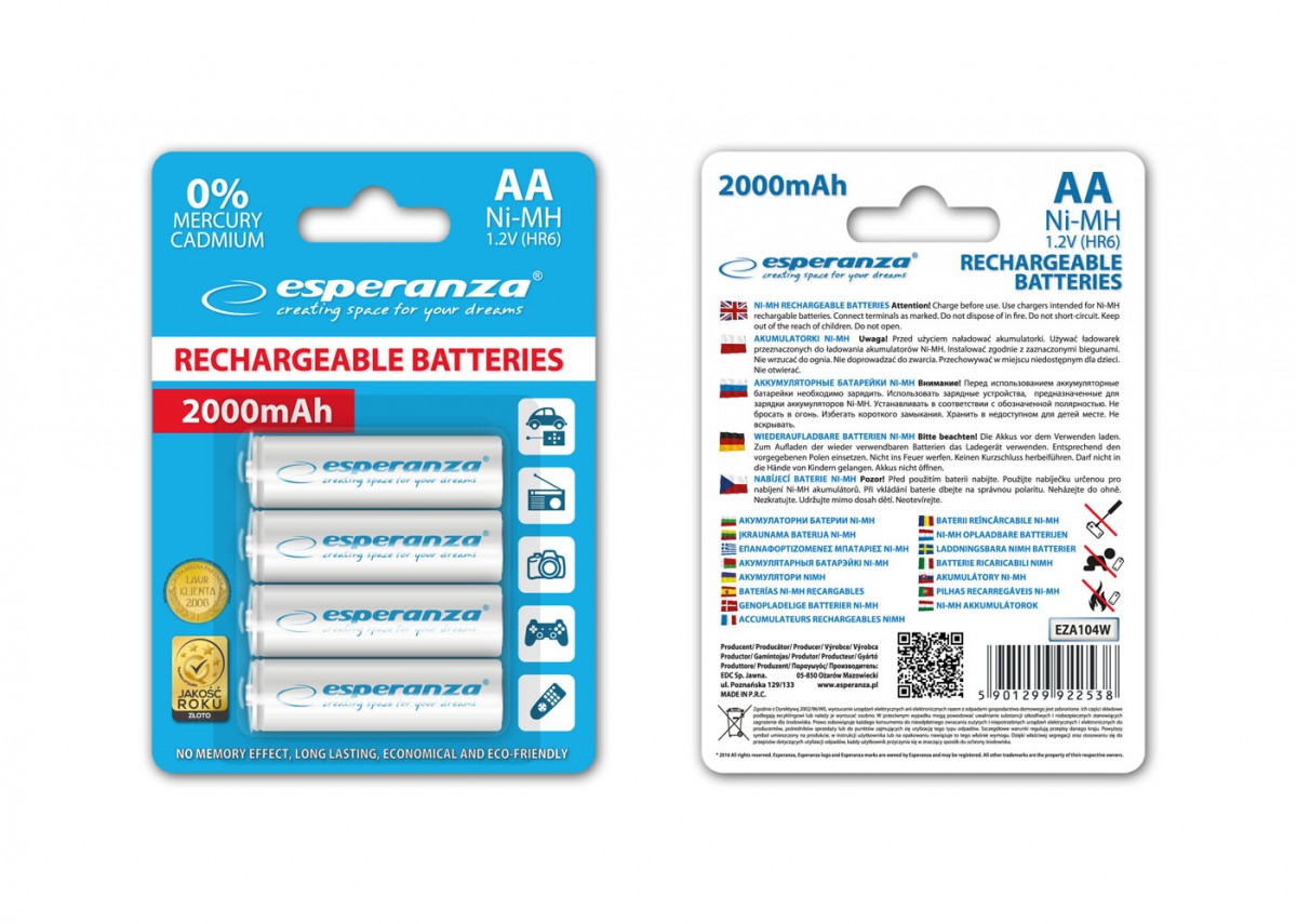 Esperanza AA 2000mAh 4ks EZA104W - 5901299922538
