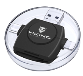 Viking OTG čtečka paměťových karet SD a Micro SD 4v1 s koncovkou APPLE Lightning / Micro USB / USB 3.0 / USB-C, černá