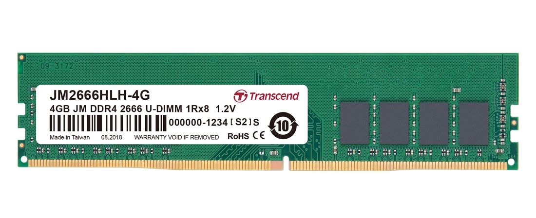 Transcend 4GB DDR4 2666 MT/s UDIMM 288pin 1R x8 unbuffered