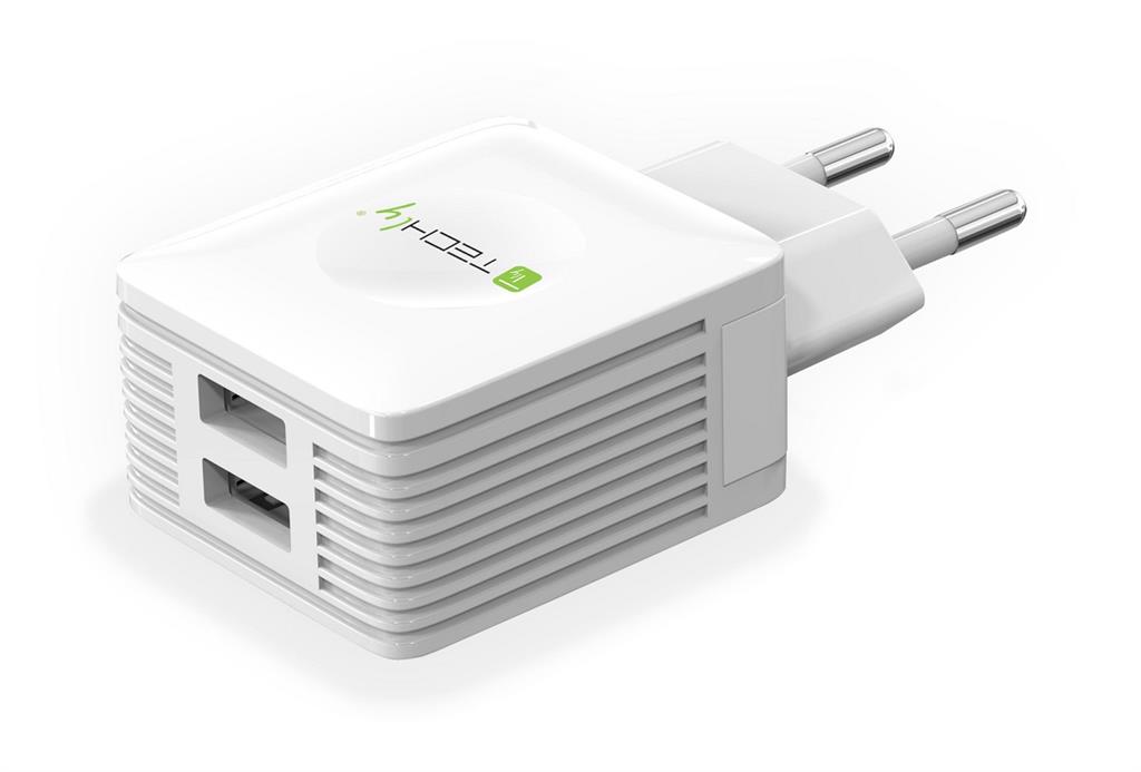 TECHLY 102932 Techly Two ports USB charger 230V -> 2x USB 5V 2.1A & 2.1A white