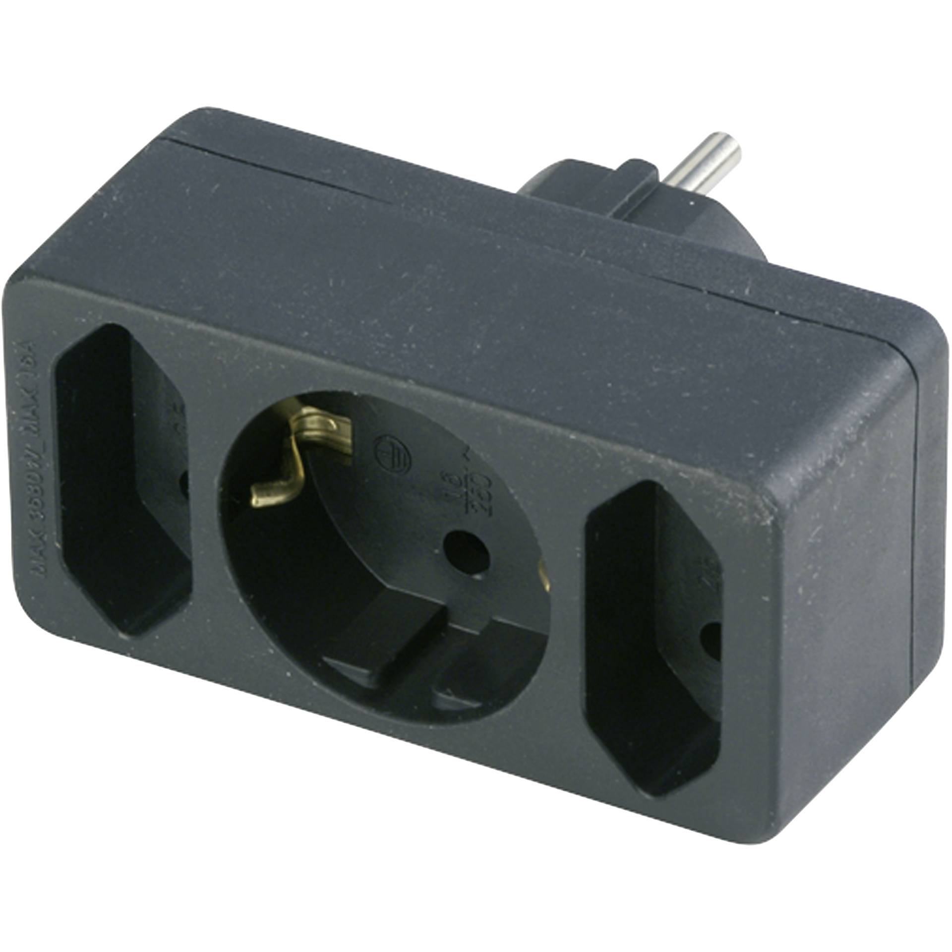 REV Adapter.zastrcka 2-krat + 1 Ochr. kontakt cierna