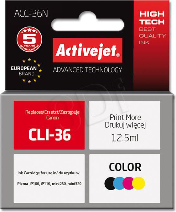 Activejet ACC-36N ink for Canon printer; Canon PGI-36 replacement; Supreme; 12.5 ml; color