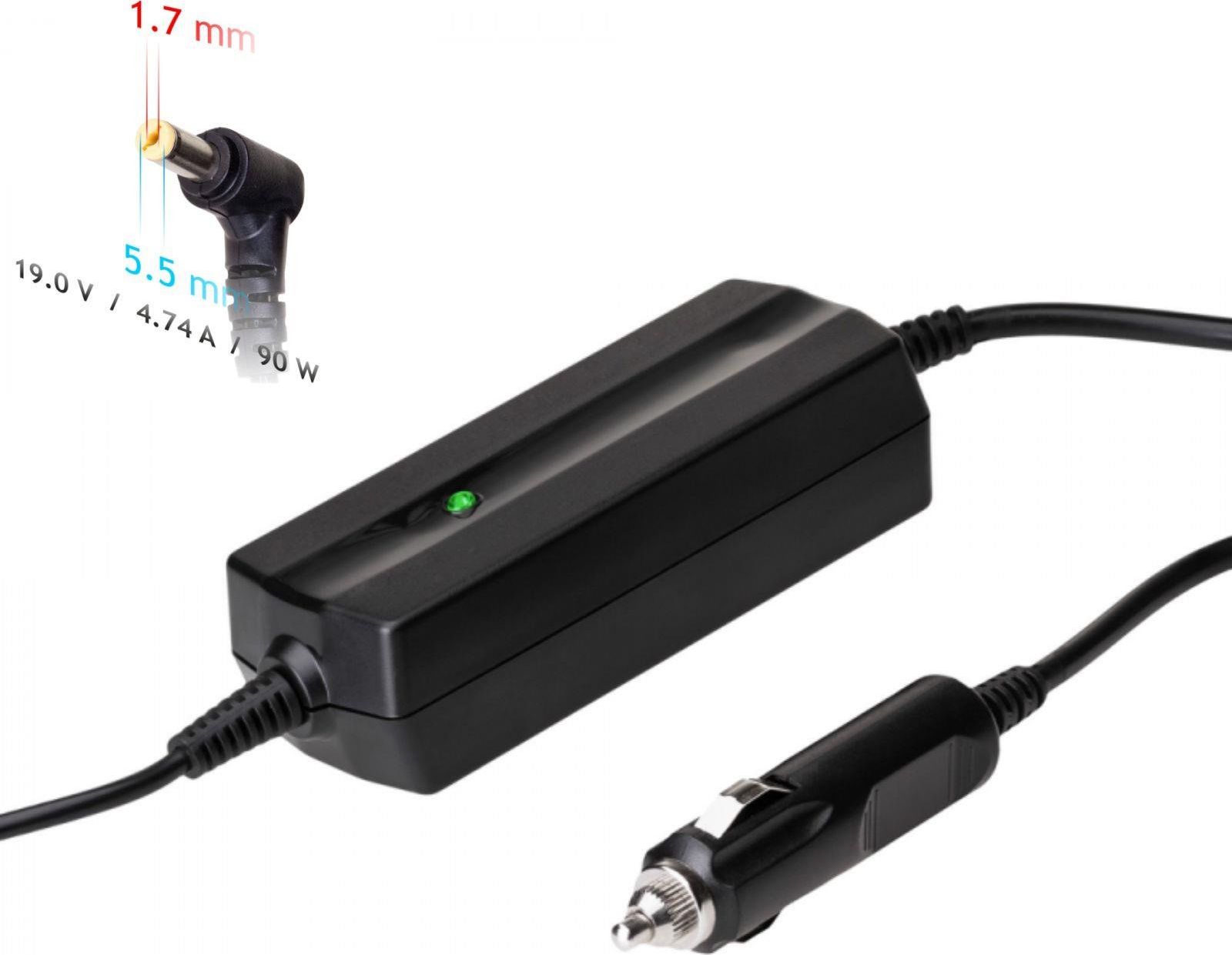 TRX Akyga napájací adaptér do auta/ 19V/ 4,74A/ 90W/ 5,5x1,7mm/ pre notebooky Acer