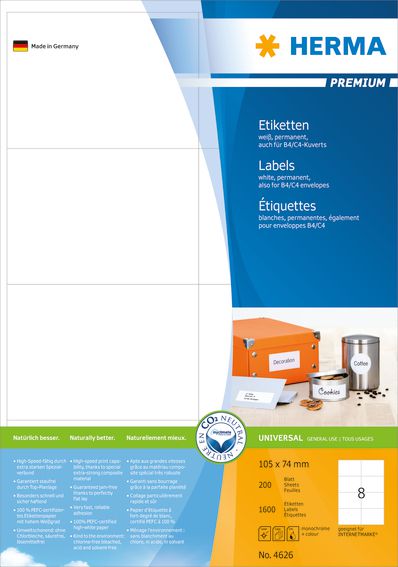Herma Labels Premium A4, biely, matný papier, 1600 ks (4626)