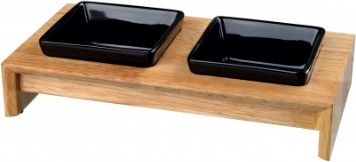 Trixie Zestaw misiek, ceramiczno/drewniany, 2 × 0.2 l, 28 × 5 × 15 cm, miski: czarne