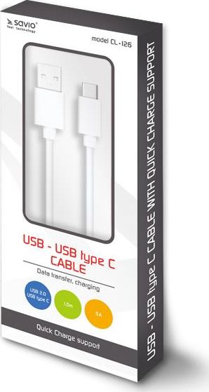 Savio USB - typ USB C cable 5A 1m CL-126 White