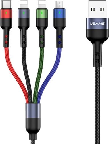 Usams USB-A - USB-C + microUSB + 2x Lightning kabel 0,35 m černý (63754-uniw)
