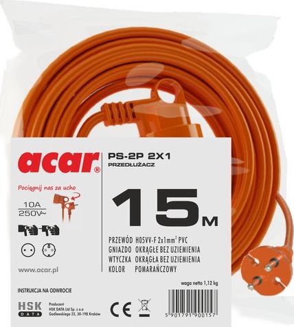 HSK DATA M01806 power extension 15 m 1 AC outlet(s) Indoor/outdoor Orange