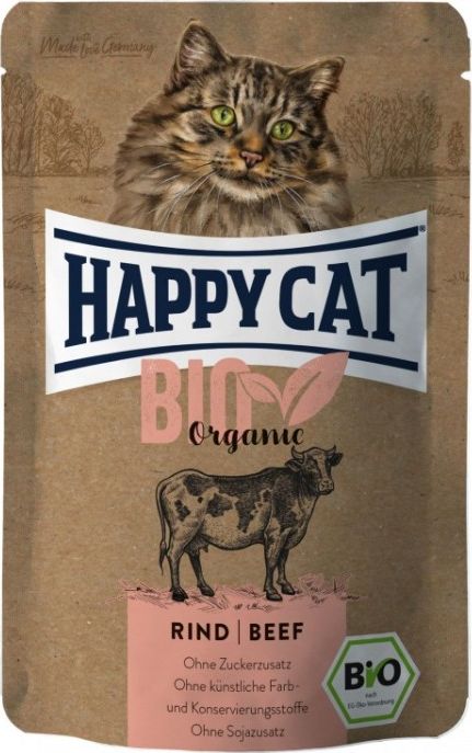 Happy Cat Bio Organic, Adult Cat Food, Mokré, hovězí maso, 85g, Sachet