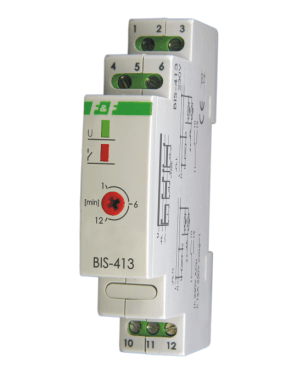 F&F Bistable Relay BIS-413i s časovým přepínačem pro DIN ON/OFF 230V 16A INRUSH160A/20MS KONTAKTY 1P SCRAMPS 1 MODUL