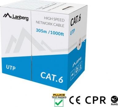 Kábel UTP Kat.6 CU 305 m drut szary
