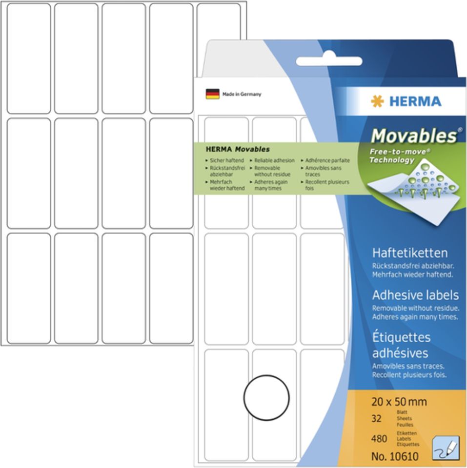 Herma Label 20x50 mm, bílá, 480 kusů (10610)
